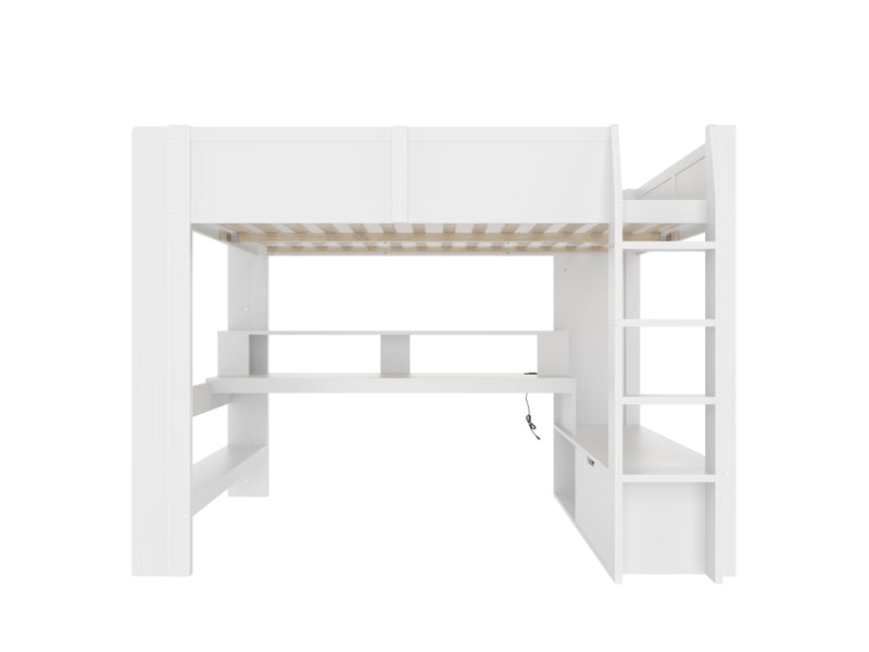  Lit mezzanine gaming blanc 140 × 200 cm, bureau, led, tiroir et étagères  - Conforama A