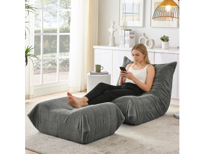 Fauteuil de sol modenvie avec dossier et repose-pieds 100 x 90 x 70 cm tissu bouclette gris - Conforama B