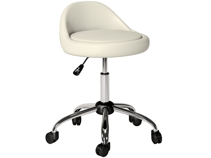  Tabouret à roulettes de travail pivotant 360° avec hauteur réglable 53-73 cm et revêtement synthétique blanc  - Conforama A
