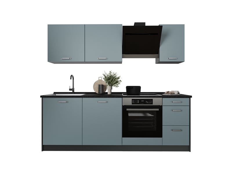 Vicco cuisine, bleu-grisanthracite, 220cm sans plan de travail - Conforama E