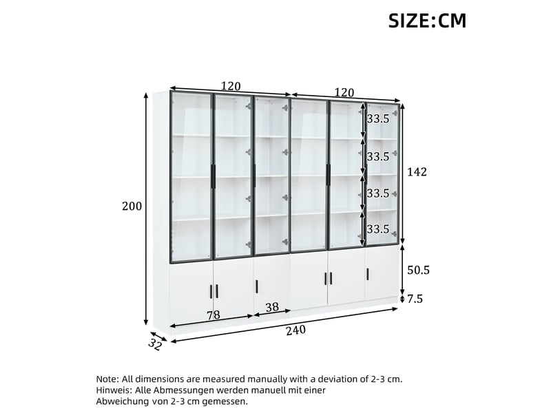  Buffet de cuisine 240x32x200 cm à 12 portes avec led blanc  - Conforama C