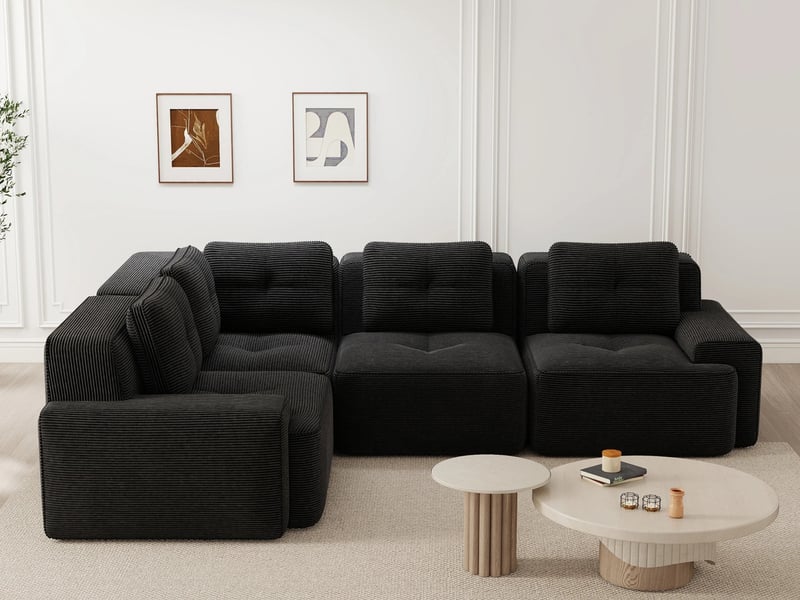  Canapé d'angle modulaire,4 places, sans structure rigide, velours ,295x206x 69 cm, noir  - Conforama B