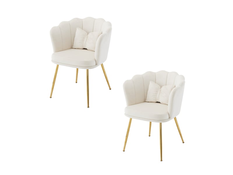 Lot de 2 fauteuils en velours beige à dossier pétale et pieds métalliques dorés - Conforama A