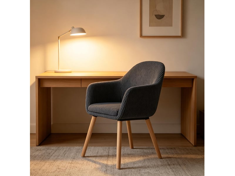  Chaise de salle à manger 53,5x46x83,5cm, bois et métal, dossier avec accoudoirs, gris foncé, design moderne  - Conforama D