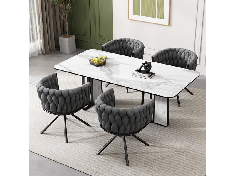  Lot de 4 chaises de salle à manger avec pivotantes, accoudoir, pied en métal, velours, gris  - Conforama B