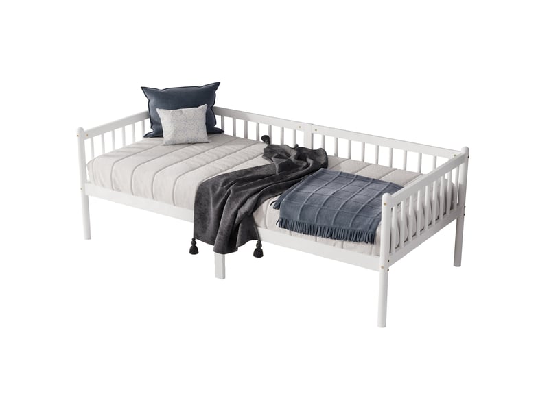  Lit simple 90x200 cm avec barrières sur 3 côtés en bois blanc  - Conforama A