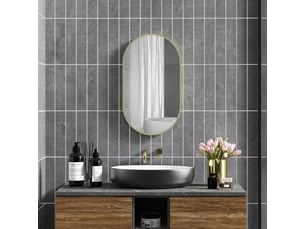 Miroir ovale mural cadre en aluminium style minimaliste montage vertical ou horizontal avec 3 crochets 40 x 70 cm doré