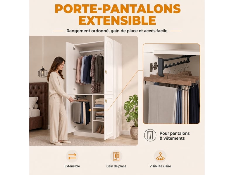  Armoire 6 portes penderie 180x50x200 cm chêne artisan et blanc  - Conforama W