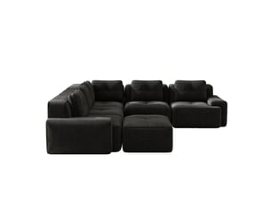 Canapé modulable d’angle sans cadre avec ottomane en velours côtelé noir
