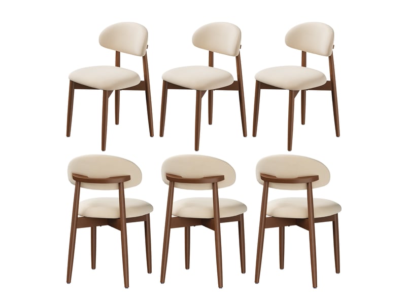  Lot de 6 chaises de salle à manger en tissu chenille, pieds en bois massif，43 x 51 x 83 cm，beige  - Conforama A