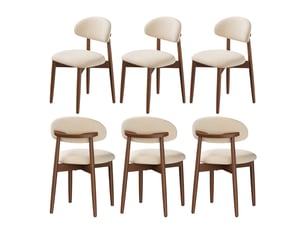 Lot de 6 chaises de salle à manger en tissu chenille, pieds en bois massif，43 x 51 x 83 cm，beige
