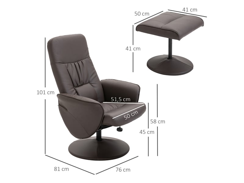  Fauteuil de relaxation inclinable pivotant avec repose-pieds similicuir marron  - Conforama C
