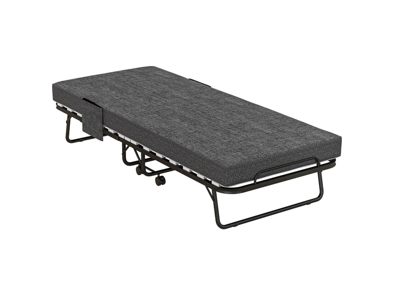  Lit pliant, matelas, 4 roues, cadre en métal, jusqu'à 150 kg, 190 x 80 x 42 cm, gris foncé  - Conforama A