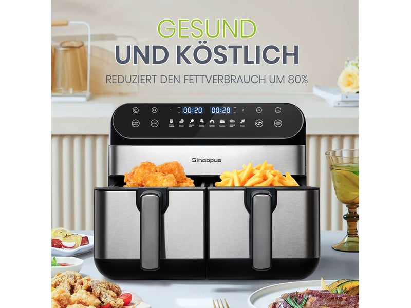  Friteuse sans huile double zone 10 l xxl 2400 w 40,5 x 38,5 x 30,7 cm – noir – led tactile  - Conforama B