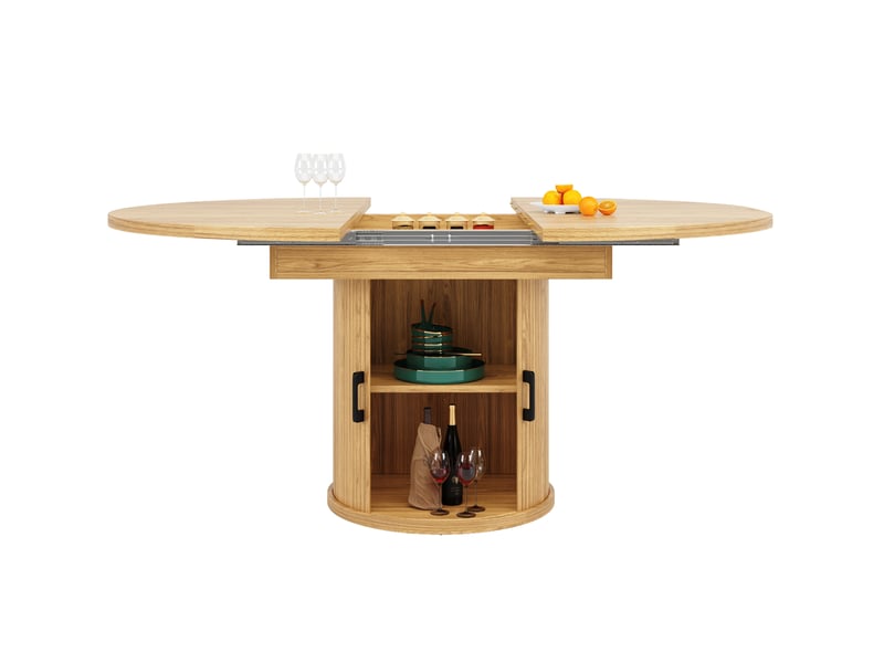  Table à manger extensible ronde en mdf – décor bois naturel – ø 118 à 158 cm, 6 personnes  - Conforama A