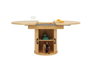 Table à manger extensible ronde en mdf – décor bois naturel – ø 118 à 158 cm, 6 personnes