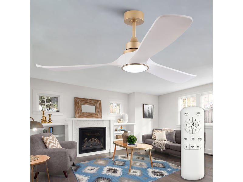  Ventilateur de plafond avec éclairage et télécommande 3 pales blanc et or d132 cm  - Conforama B