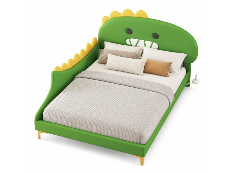  Lit enfant 140x200 cm forme dinosaure en pu vert  - Conforama A