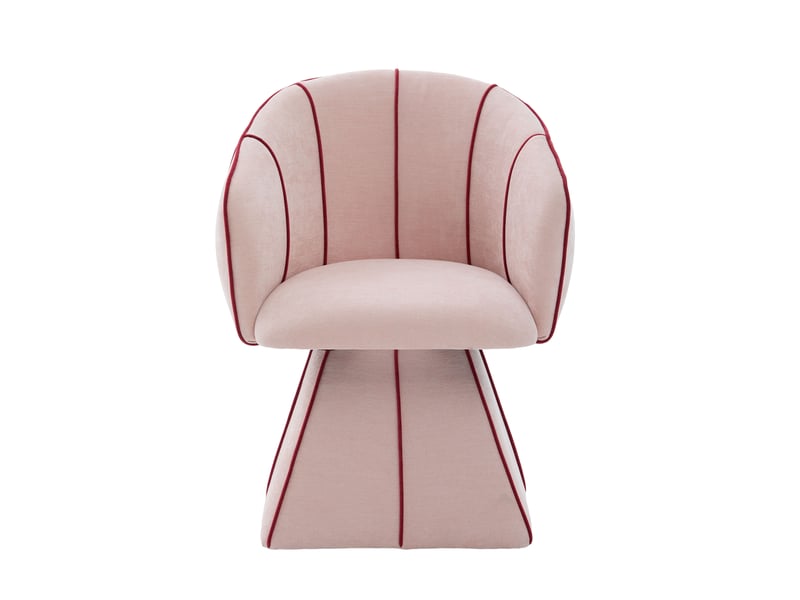 Fauteuil pivotant en chenille rose, dossier haut ergonomique, pour salon et chambre - Conforama A