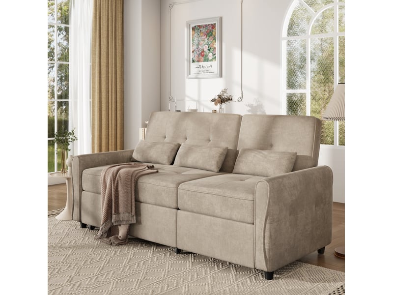 Canapé-lit 3 places modenvie convertible en chenille marron 176 x 148 x 83 cm - Conforama E