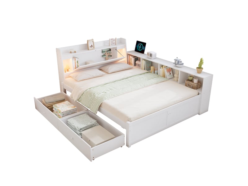  Lit avec rangement 140x200cm coloris blanc pin et mdf lit enfant blanc - Conforama A