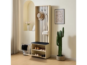 Vestiaire d'entrée - 59.5x35x179.5cm - meuble à chaussures avec banc assise - bois clair