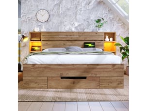 Lit coffre 180x200 cm <strong>DESVIAE</strong>  <strong></strong> coloris bois clair