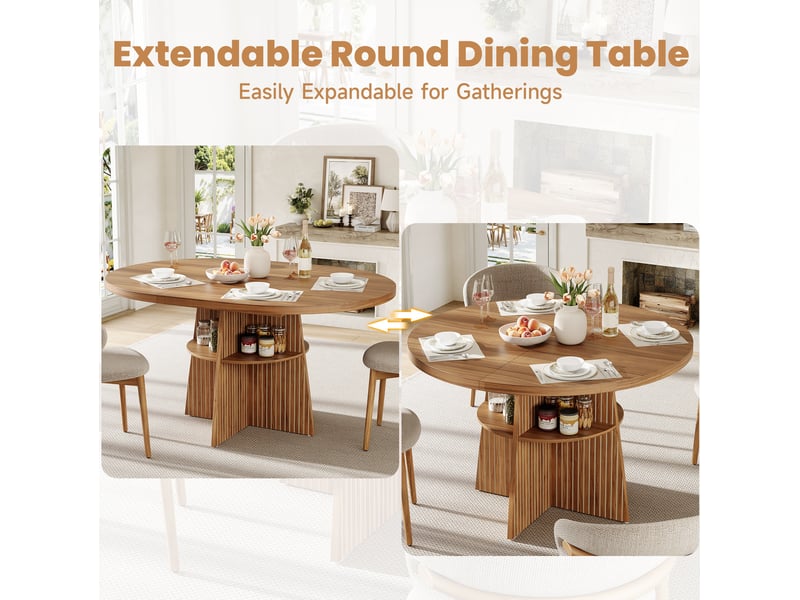  Table de salle à manger extensible pour 2 à 8 personnes avec étagère intégrée en mdf noyer 110-150 × 110 × 77,5 cm  - Conforama E