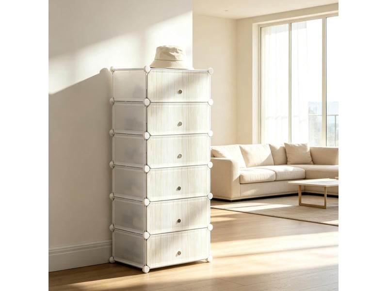  Armoire à chaussures modulable 49 x 36,5 x 108 cm blanche en polypropylène, 6 compartiments à portes  - Conforama E