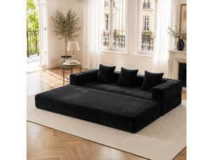 Canapé modulable 2 places 198x79x60 cm convertible en lit 198x159x41 cm, blocs combinables, poches latérales, base antidérapante, chenille noir