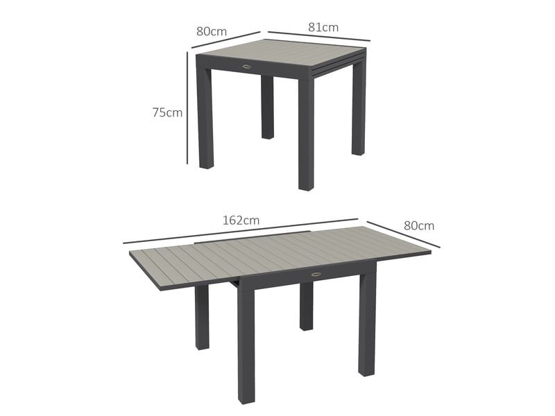  Table de jardin d'extérieur, résistante aux intempéries, 162 x 80 x 75 cm, grise  - Conforama E