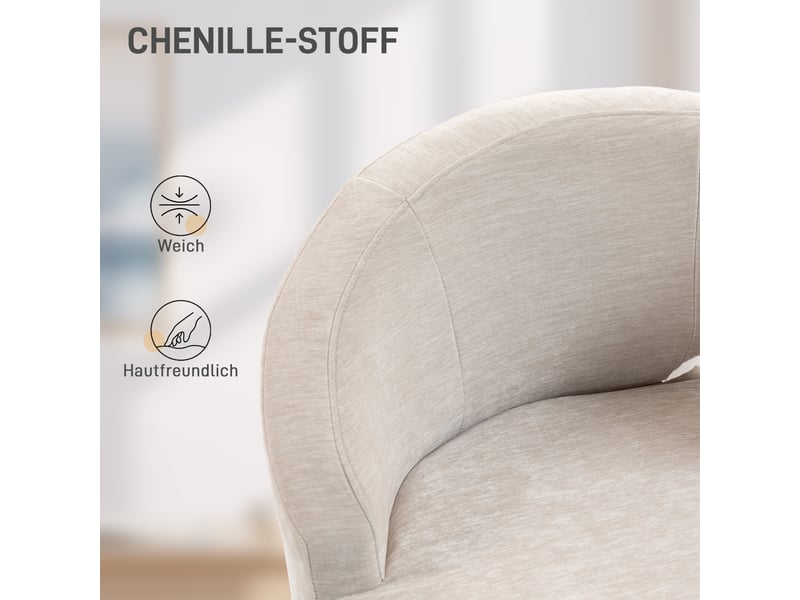  Fauteuil en tissu chenille et pieds en acier doré 69 x 65 x 67 cm blanc crème  - Conforama E