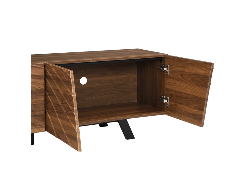  Meuble tv 160 x 39 x 50,5 cm – finition noyer, cadre métal noir, rangements et passe-câbles  - Conforama E