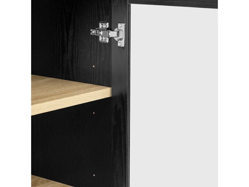  Vitrine 2 portes vitrées et 2 tiroirs, 76,2 x 40,1 x 180 cm, étagères réglables, dessus cintré et espace ouvert, mdf, noir Morn Vibe - Conforama E