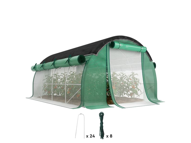  Serre tunnel de 4 x 3 x 2 m avec filet de protection solaire, parois latérales enroulables, bâche en plastique, structure en acier, verte  - Conforama A