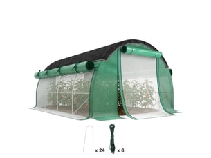Serre tunnel de 4 x 3 x 2 m avec filet de protection solaire, parois latérales enroulables, bâche en plastique, structure en acier, verte