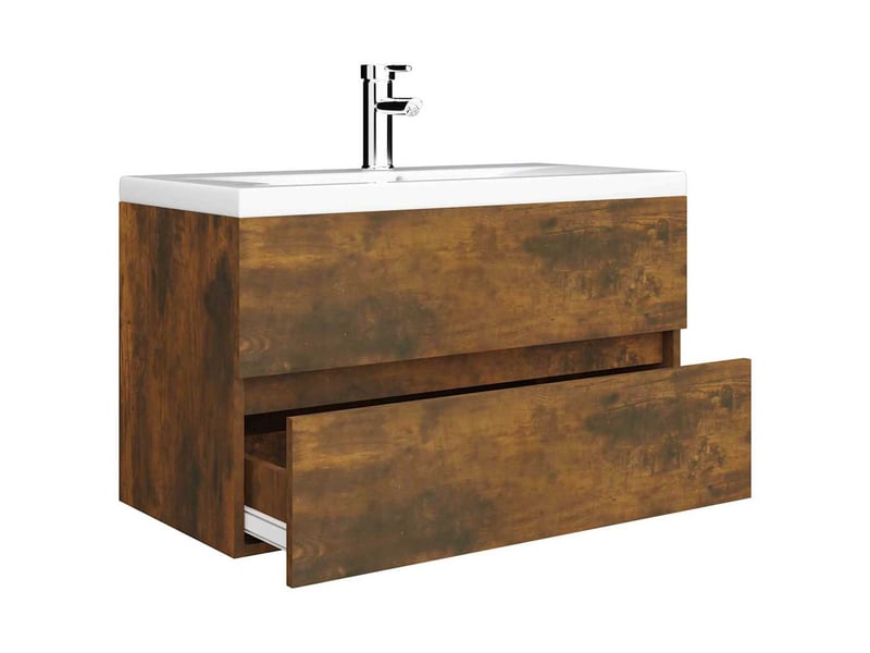 Meuble de lavabo avec bassin intégré chêne fumé bois d'ingénierie shl6757 - Conforama D