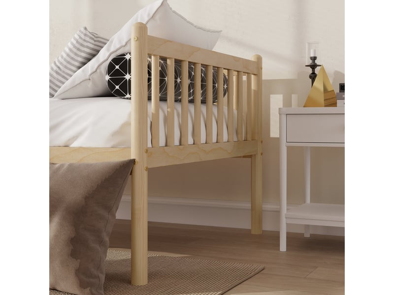  Lit banquette en pin 90x200 cm avec barrières sur 3 côtés - sommier à lattes inclus couleur bois naturel  - Conforama W