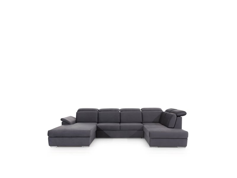  Canapé panoramique convertible majesta 5 places gris – angle gauche avec coffre  - Conforama A