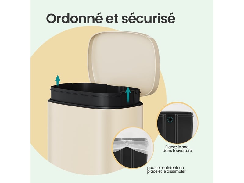  Poubelle de cuisine à pédale 43,2 x 37,1 x 63,2 cm fermeture douce design moderne anti-odeur en acier beige sable 12_0013126  - Conforama B
