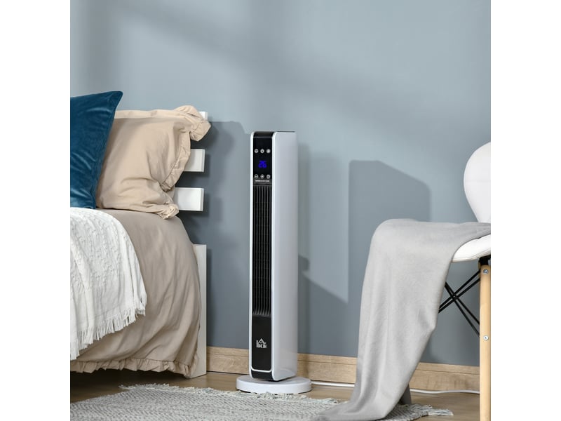  Chauffage électrique soufflant, 2200 w, tour chauffante en céramique avec télécommande, minuterie 8 heures, oscillation, abs pa,  21 x 21 x 73 cm  - Conforama D