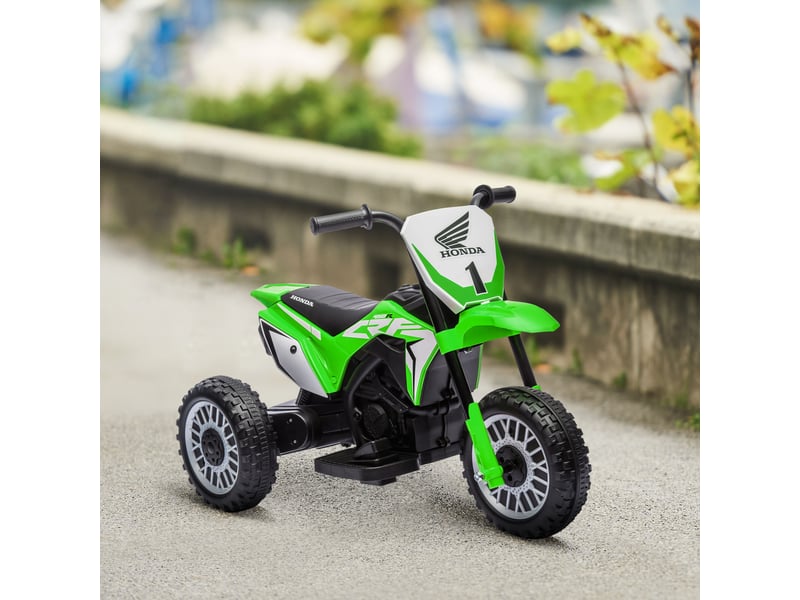  Moto électrique honda crf450rl sous licence pour enfants, vitesse de 3 kmh, klaxon et son de démarrage, 71 x 40,5 x 43,5 cm, verte  - Conforama D