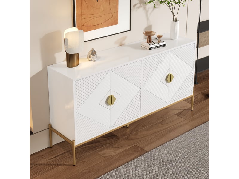 Buffet 4 portes avec rangement pour salle à manger en mdf et panneaux de particules 162×40×80 cm blanc - Conforama C
