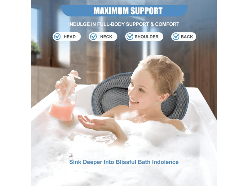  Coussin de bain baignoire jacuzzi avec 6 ventouses puissantes - oreiller ergonomique antidérapant pour spa- tissu airmesh 4d lavable -gris  - Conforama E