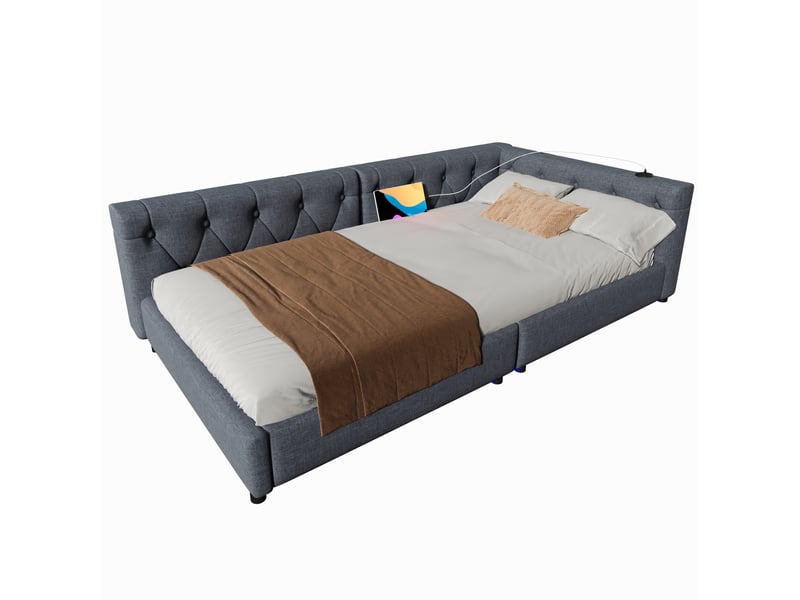  Lit banquette 90x200 cm avec led, usb et usb-c gris  - Conforama A