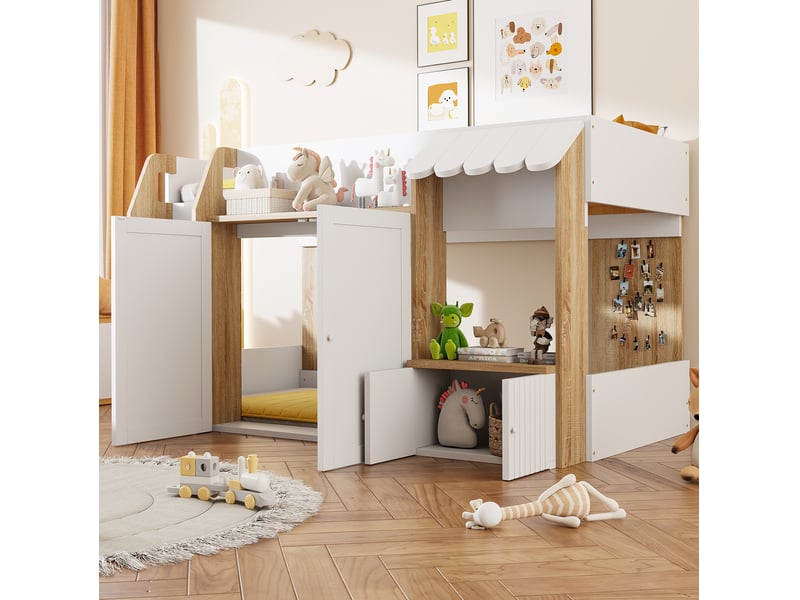  Modenvie lit mezzanine enfant 90x200 cm - avec rangement et echelle large, sans matelas - blanc  - Conforama D