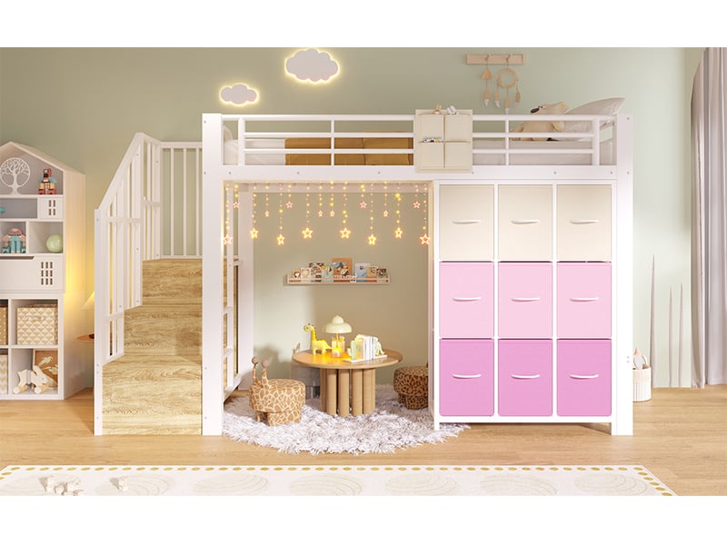  Lit mezzanine,90x200 cm,avec tiroirs,rangement,métal et mdf,blanc  - Conforama B