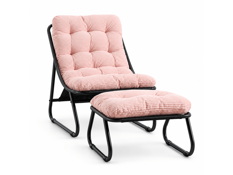Fauteuil lounge noir avec repose-pieds et coussin rose épais confortable - Conforama A