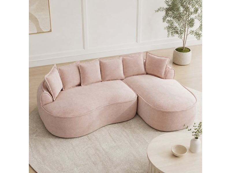  Canapé d’angle modulaire 3 places en chenille rose avec méridienne  - Conforama C