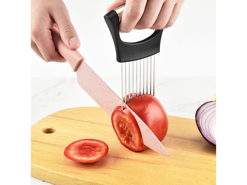 2 pièces pince à oignon en acier inoxydable fourchette à oignon tranche oignon couteau à oignon pour couper la viande légumes - Conforama D